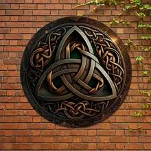 HELLOYOUNG Antique Celtic Triquetra Round Metal Wall Decor Plaque, Irish Themed Gothic Wall Art Hanging Sign For Home Garage Indoor Decor, - 彩色 - 查看 10