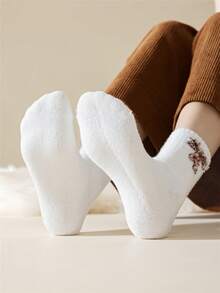 5 Pairs Girls Thick Warm Butterfly Print Mid-Calf Socks, Autumn/Winter - Multicolor - View 3