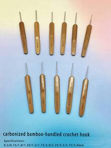 11pcs Carbonized Bamboo Crochet Hook Set - Bamboo Handles, Assorted Sizes, Ideal For Lace, Micro Crochet Art, Traditional Yarn DIY, Also Suitable For Braiding - Carbonized Color - View 3