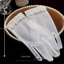 Elegant Transparent Short Gloves, Wedding Bride Gloves, Suitable Ladies' Tea Party Evening Accessories With Faux Pearl Decoration White Gloves - trắng - Xem 5