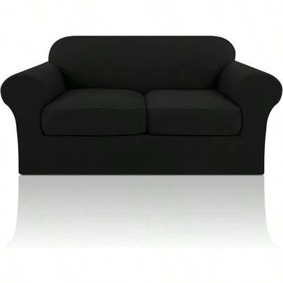 3 Pieces Microfiber Stretch Sofa Slipcover Spandex Soft Fitted Sofa Couch Cover Washable Furniture Protector With Elastic Bottom For Pets 2 Seater Black