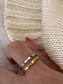 1pc/2pcs/3pcs Gold-Plated Stainless Steel Rhinestone Rings, Unisex Daily Wear & Party Wedding Bands, Great Gift Choice - Multicolor - View 2