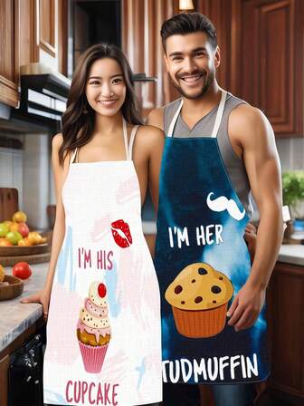 1pc Heart-Shaped Dessert Couple Apron, Valentine's Day Matching Apron For Men And Women, Creative Kitchen Apron For Cooking Lovers, Suitable For Outdoor And Household Cleaning, Valentine's Day Gift