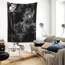 Dark Intricate Gothic Art With Skulls And Text Printed Tapestry, Suitable For Living Room, Bedroom, Office, Vertical Wall Decoration, No Electricity, Home Decor Wall Rug/Room Decoration/Party Decoration Wall Hanging, Perfect Gift For Friends - 黑色 - 查看 6