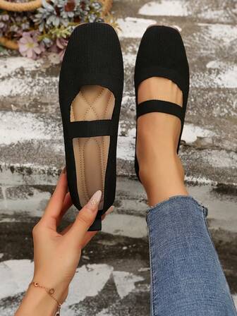 Flat Toe Slip-On Shoes, Fashion Pointed Toe Casual Shoes For Daily Wear With Dresses, Spring/Autumn, Plus Size