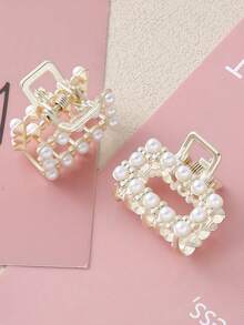 6PCS /1SET Metal Pearl Rhinestone Women Tie Their Hair With A Metal Faux Pearl Rhinestone Hair Claw On The Back Of Their Head, And A Hair Claw Is Used To Tie Their Hair Halfway Back Of Their Head,Hair Clip Accessories Suitable For Women , Gifts For Women,Suitable For Daily Hair Styling Use Women Claw Clip Fashion Hair Clutch - Gold - View 6