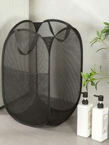 Stylish And Durable Mesh Laundry Hamper With Handle - Ideal For Dorms, Travel And Bathrooms - Polyester Arrangement Basket Clothing Dirty Clothes Storage Bin Collapsible Storage Basket - Multicolor - View 7