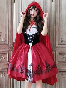 一件天鹅绒连帽斗篷，适合狂欢节、圣诞派对、化装舞会、角色扮演，可作小红帽披风，也可作万圣节女装。 - 紅色 - 查看 1