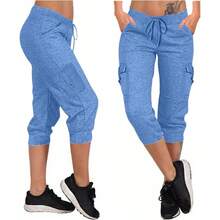 Pantalones Casuales, Pantalones Casuales elsticos Suaves y elsticos de 3/4 de Largo para Mujer con Pantalones Deportivos de Ajuste Regular - inicial - Ver 3