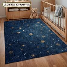 Large Retro  Navy Blue And Gold Area Rug - Dark Blue And Gold Star Pattern, Soft And Fluffy Texture, Floor Mat, Suitable For Living Room, Bedroom, Entrance, Office - Navy Blue Home Decor, Traditional  Style, Large Rectangular Floor Mat, Suitable For High Traffic Areas, Indoor Use, Dark Blue And Gold Tone Luxury Floor Mat, Vintage Carpet, Large Living Room Rug, Large Living Room Mat, Bedroom Area Rug - 彩色 - 查看 1