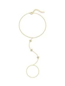 1 szt. 925 srebro próby 925, uroczy serduszko z cyrkonii sześciennej, połączony pierścionek na palec, łańcuszek z frędzlami, biżuteria, odpowiednia dla kobiet, codzienne imprezy, urodziny - Złoto - Zobacz 5