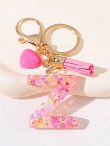 1pc Pink Heart Shaped Creative Keychain, 26pcs A-Z English Letter Children's Bag Accessories, Butterfly Letter Pendant Keychain, Valentine's Day Heart Keychain, Couples Keychain, Gift - Pink - View 17