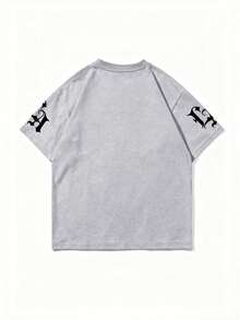 K-GLORY 男士休闲百搭简约印花短袖T恤 - 灰色 - 查看 5