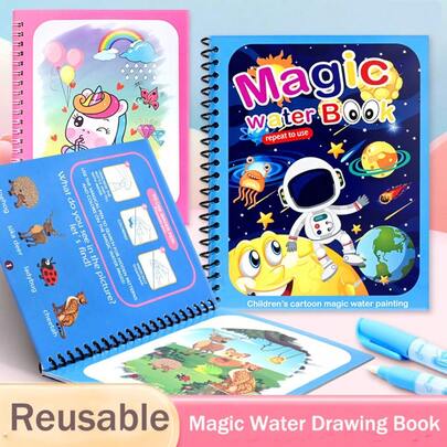 1pc Reusable Magic Water Color Painting Book - Comes With Water Color Pens, Portable And Mess-Free, Ideal For Stress Relief And Inspiring Creativity