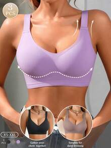 3pcs Women's Bras, Lifting & Shaping, Soft & Breathable Fabric Bras, Casual & Comfortable Lingerie - Multicolor - View 3