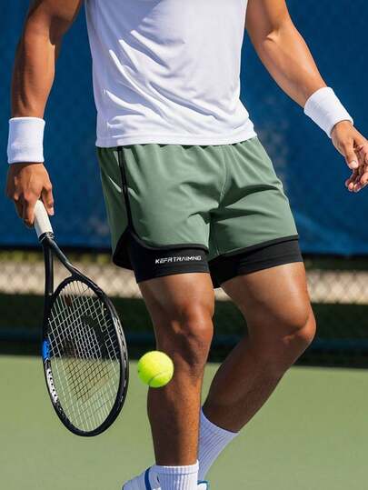 1pc Solid Color Sports Shorts, Anti-Chafing Lightweight, Double Layer Unisex Couple Shorts For Running, Outdoor, Gym, Spring/Summer