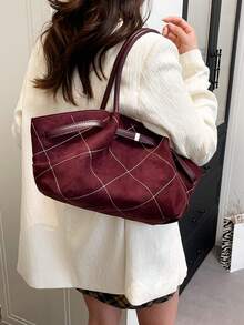 新款刺绣拼接撞色麂皮复古高端女士时尚单肩包手提包多功能特别版精致优雅大容量耐用轻便百搭手提包，适用于工作、旅行、商务、化妆品收纳 - 彩色 - 查看 6