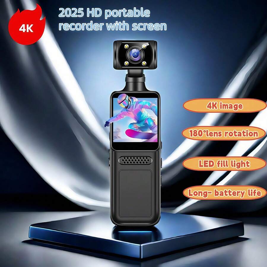 180° Camera, 4K Single Lens, 1.3-Inch HD IPS Display, Wireless Smartphone Connectivity, LED Fill Light, Full-Color Night Vision, Dual-Use Day/Night Operation-Ideal For Motorcycles, Winter Sports, Vlogging, Adventure Gear, Stylish Capture, Ruggedly Durable Design. - màu đen - Xem 1