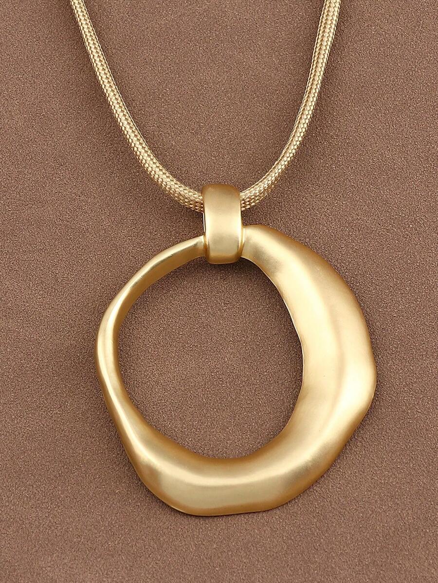 1pc Fashionable Silver & Gold Tone Asymmetric Hollow Square Pendant Necklace, Suitable For Women's Daily Wear, 18 Inches + 2 Inches Extension Chain - Hollow Pendant - View 1