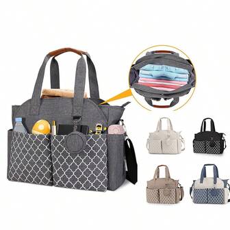 Ny geometrisk tryckt handväska axelväska blöjväska för mammor, lämplig för graviditet, resor, utomhusaktiviteter