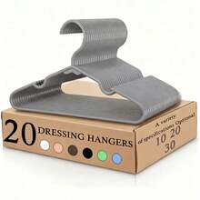 10/20/30个装 结实耐用的塑料衣架 - 防滑，29.5厘米/11.61英寸（白色、黑色、蓝色、粉色、绿色、灰色），肩部带凹槽，抓力强劲 - 非常适合家庭衣柜、宿舍和衣橱收纳 - 彩色 - 查看 16
