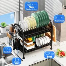 1PCS 2-Tier Wrought Iron Dish Drying Rack Large Size With Bowl Strainer, Drain Board And Utensils Holder Black - 黑色 - 查看 5