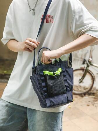 1 pieza Bolso bandolera de nailon para hombres, bolso de cubo de nailon con correa ajustable, resistente a los arañazos y al desgaste, bolsillo para pasaporte, dinero, tarjeta de identificación, tarjeta de crédito, ligero para ir y venir, regalo para el esposo