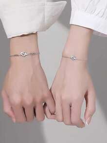 2pcs/Set Stainless Steel Couple Bracelets, Heart-Shaped Cubic Zirconia, 18K  Plated, Stackable Or Worn Separately By Men And Women - Multicolor - View 11