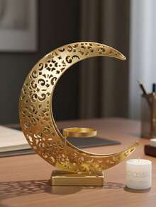 1pc/1Set Metal Hollow-Out Large Moon Candlestick/Ramadan Lantern/Candle Holder/Candlestick Holders/Windproof Glass Candle Holders.It Can Also Be Used As An Ornament And Incense Burner.