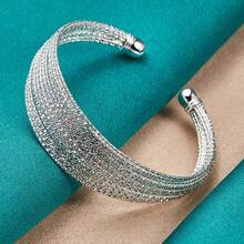 925镀银多圈开口手链，女士婚礼派对时尚魅力饰品 - 銀色 - 查看 5