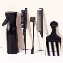 5pcs Hair Styling Set, Including Fine Mist Spray Bottle, Afro Pick Comb, Rat Tail Comb, Nylon Brush, Side Hair Control Comb, Meets Basic Daily Needs ,Hair Tool Kit ,Hair Styling Kit - Multicolor - View 7