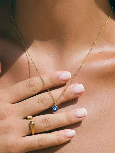 1個 ステンレス鋼 防水 色落ちしない ブルー 悪魔の目 ペンダントネックレス、女性の日常着に適しています