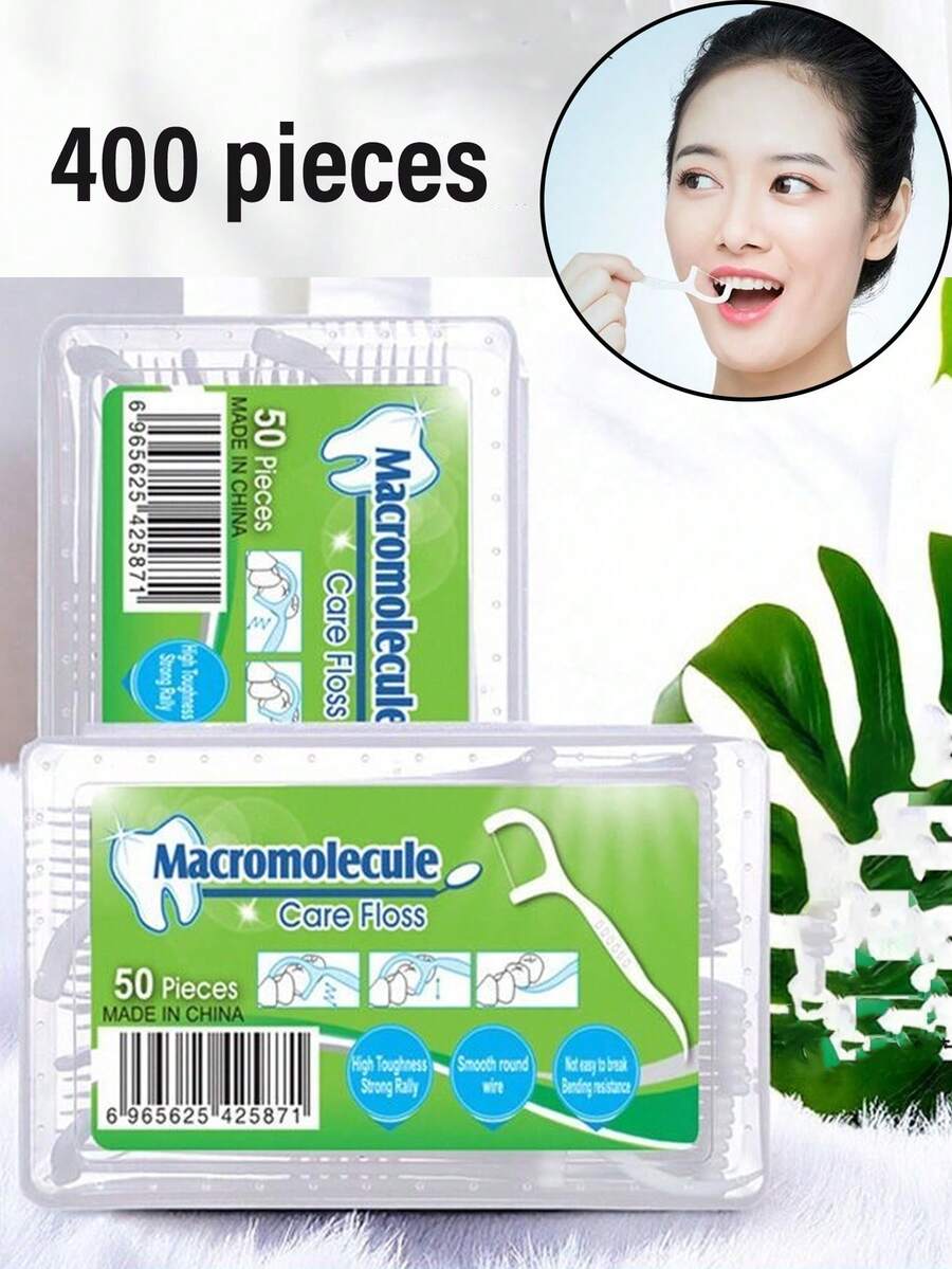 400/200/100/50支装便携式一次性牙线棒，家用/旅行用一次性塑料牙线棒，带收纳盒