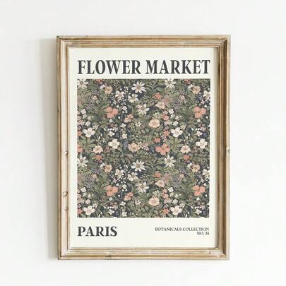 1幅无框巴黎花市数码印刷品，法式波西米亚风海报，卧室梦幻花卉墙饰，波西米亚风格房间装饰，宿舍必备，送给爱花人士的礼物