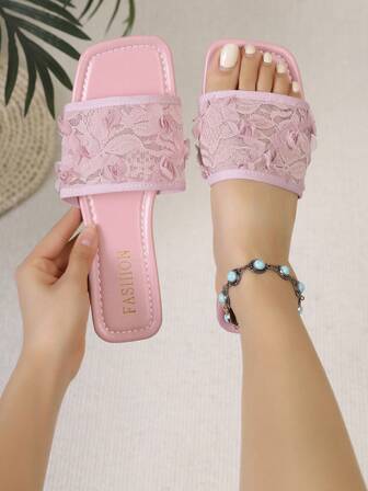 Summer Girls Lace Flower Sandals, Soft Bottom Non-Slip Teenage Casual Fairy Style Flat Sandals