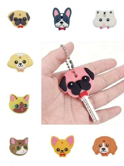 1个可爱动物图案防震防尘可识别保护钥匙套钥匙扣，用于日常钥匙整理、包包背包挂饰、家庭办公室钥匙标签，也是送给孩子朋友的小礼物，情人节适用。