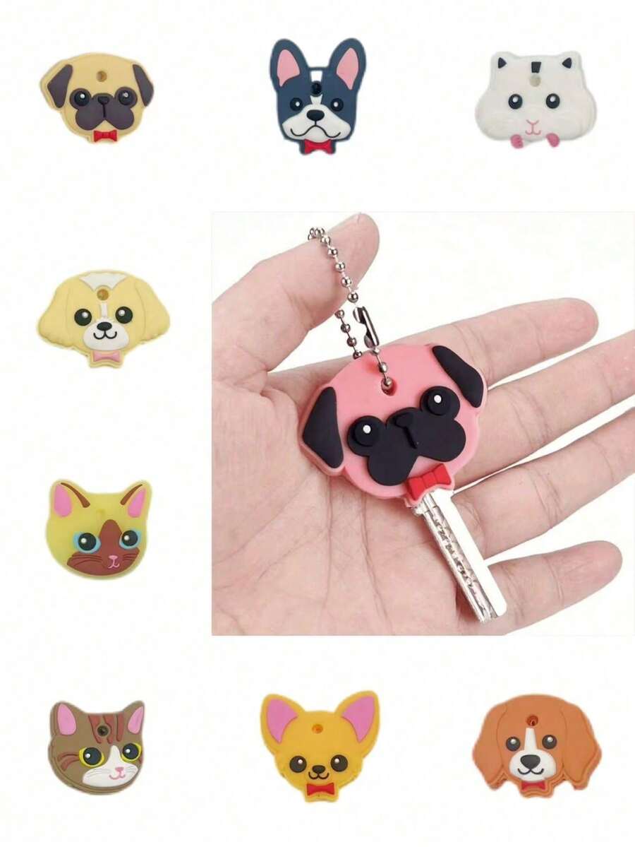 1个可爱动物图案防震防尘可识别保护钥匙套钥匙扣，用于日常钥匙整理、包包背包挂饰、家庭办公室钥匙标签，也是送给孩子朋友的小礼物，情人节适用。 - 彩色 - 查看 1