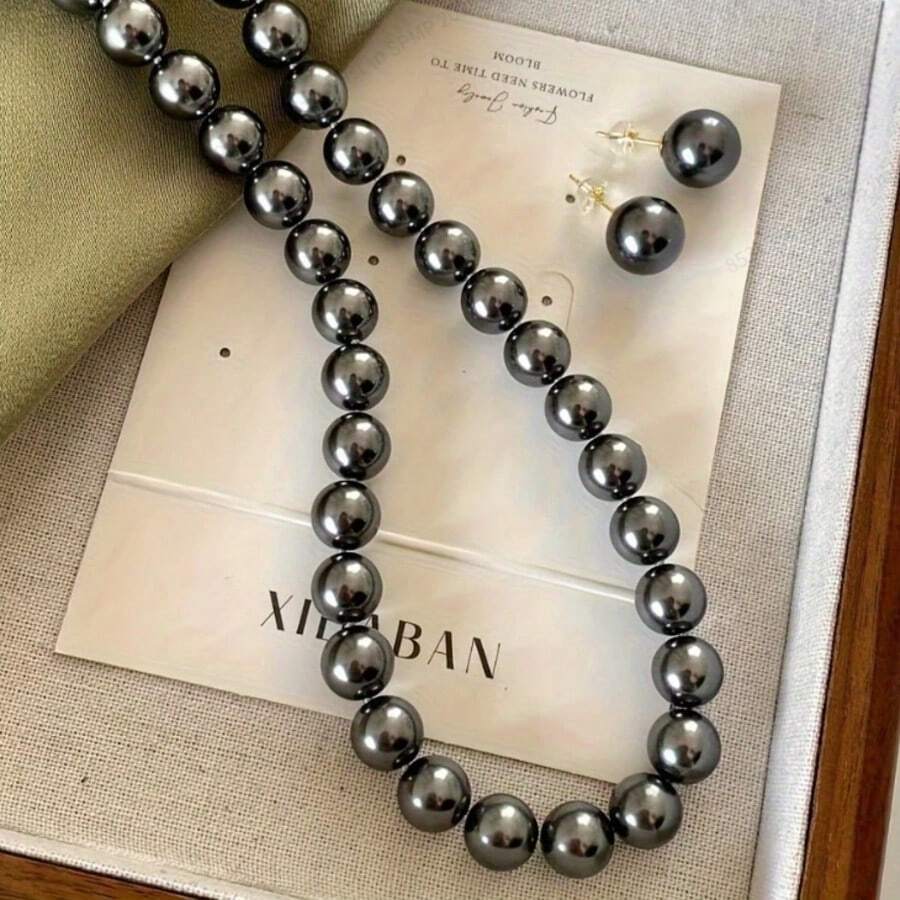 Women's Luxury Black Pearl Jewelry Set - Exquisite Vintage-Style Necklace And Earrings With Delicate Details, Suitable For Weddings, Special Occasions And Everyday Elegance - Black Pearl Jewelry Set - View 1