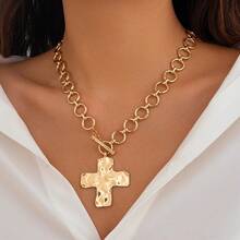European And American Cross-Border Jewelry Punk Metal Cross Necklace Design Sense OT Buckle Chain Heart Pendant Necklace For Women - 金色 6678 - 查看 13