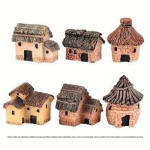 1/6pcs Mini House Resin Figurines - Ideal For DIY Fairy Garden, Succulent Planting And Glass Container Planter Decor! - Apricot - View 6