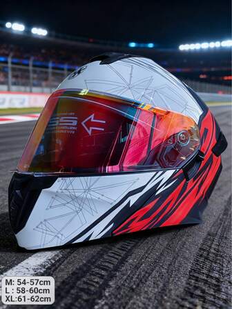 DOT Certified Motorcycle Full Face Helmet With Dual Lens, Personalized Flame Painting, Ventilated And Breathable Design, Riding Protective Helmet