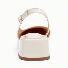 Womens Chunky Low Heels D'Orsay Slingback Pumps Closed Square Toe Work Office Dress Shoes - Màu be - Xem 5