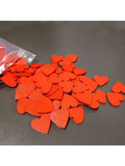 10个/50个/100个装木质红色心形装饰品，爱心，心形婚礼装饰，木制工艺品，情人节，新年派对餐桌装饰，颜色随机