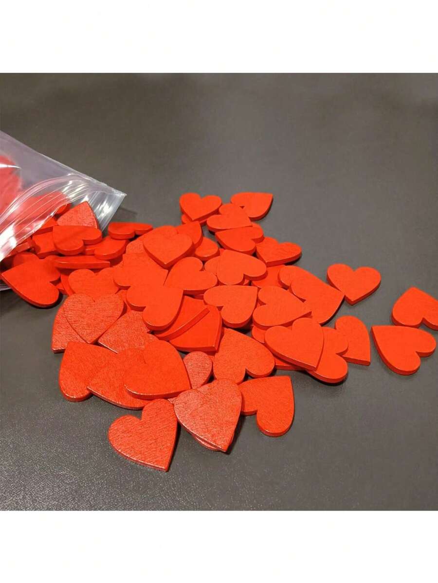 10个/50个/100个装木质红色心形装饰品，爱心，心形婚礼装饰，木制工艺品，情人节，新年派对餐桌装饰，颜色随机 - 彩色 - 查看 1