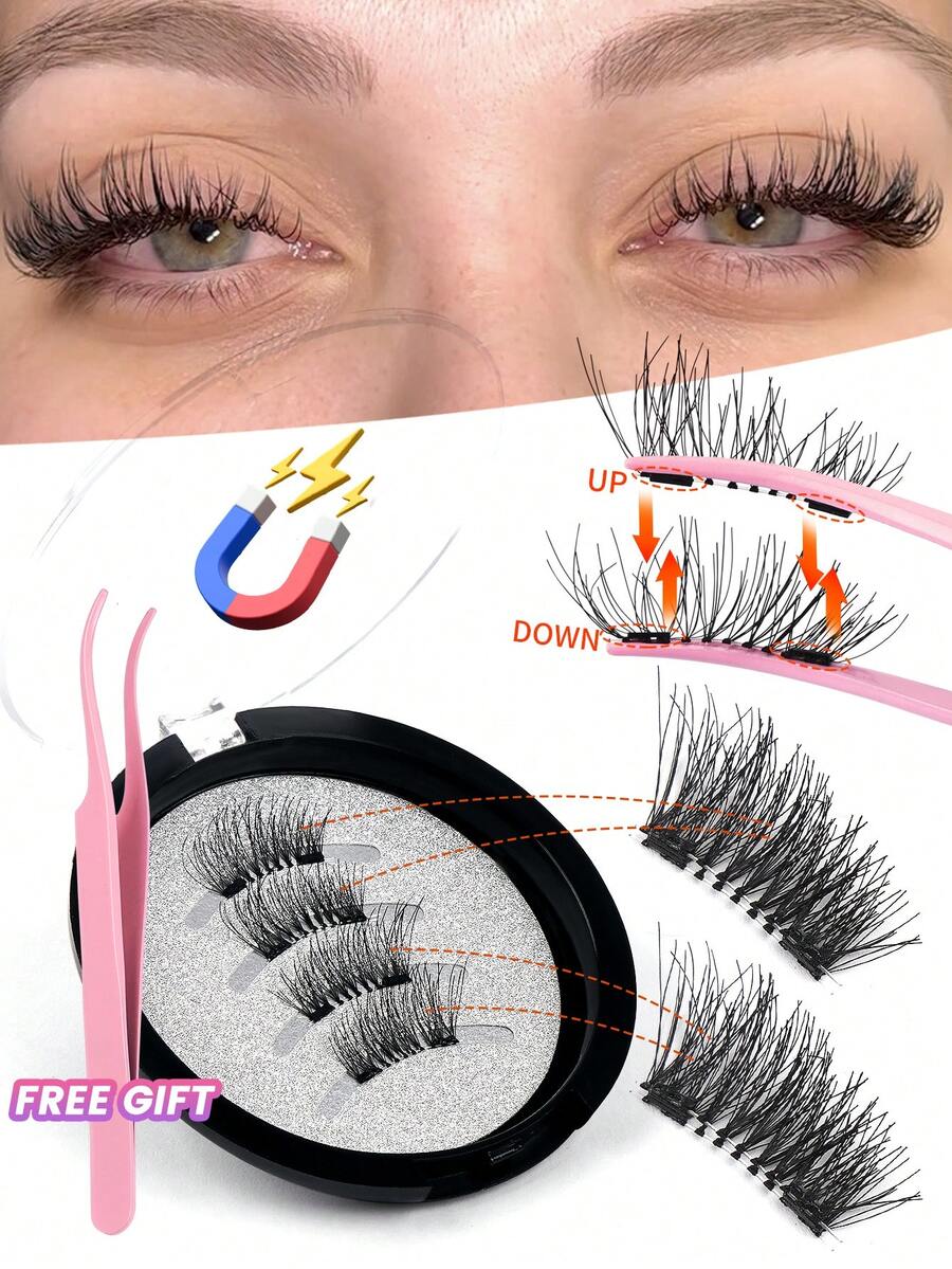 MAANGE 1 Box/1 Pair Magnetic Faux Eyelashes, Natural Looking, Reusable, Comfortable Wear. Fox Lashes With Magnetic Design, Easy To Apply, Perfect For Daily Use, No Glue Needed. Magnetic Eyelash Set, Suitable For Beach, Camping, Travel And More. - Half Eyelashes - View 1