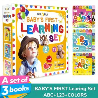 宝宝启蒙学习套装，认知书籍，包含字母、数字和颜色三个学习主题，英语学习，儿童教育硬纸板书，适合3岁以上儿童——送给孩子的最佳礼物，完美的生日和圣诞礼物