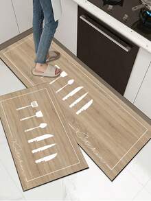 【热销!!!】1 件装软橡胶厨房地垫,3.5 毫米厚,简约时尚的餐具和木板图案,吸水性强,可裁剪以适应厨房尺寸,表面为织物材质,中间层为海绵层,底部为橡胶层,适用于厨房地毯、厨房装饰、婚礼装饰、家居装饰、浴室地垫、玄关地垫、洗衣房地垫、走廊地毯、客厅地垫等。 - 彩色 - 查看 2