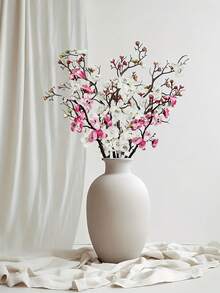4支人造白色粉色梅花枝条，长茎塑料花心花瓶插花，适用于DIY花墙场景布置、冬季装饰、情人节礼物，适合婚礼、派对、厨房、办公室、家居装饰