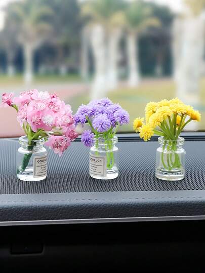 1个1.97英寸小花瓶香氛兔汽车内饰装饰，仪表盘装饰，可爱小花盆，仿真多种绿色植物，桌面装饰摆件，适合DIY工艺品、摄影道具和家居装饰配件