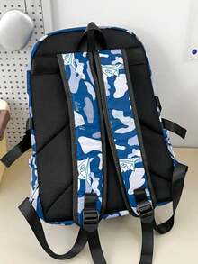 New Durable Lightweight Portable Classic Casual Fashionable Comfortable Spacious Shark Pattern Backpack, Suitable For Various Occasions (Without Pendant) - Blue - View 4